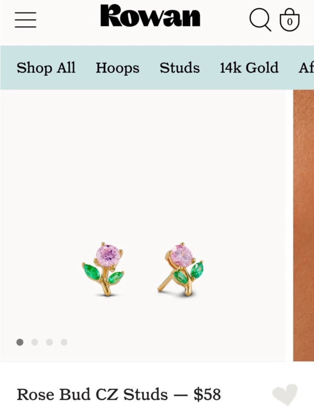 Rose Bud CZ Stud Earrings in Pink and Green